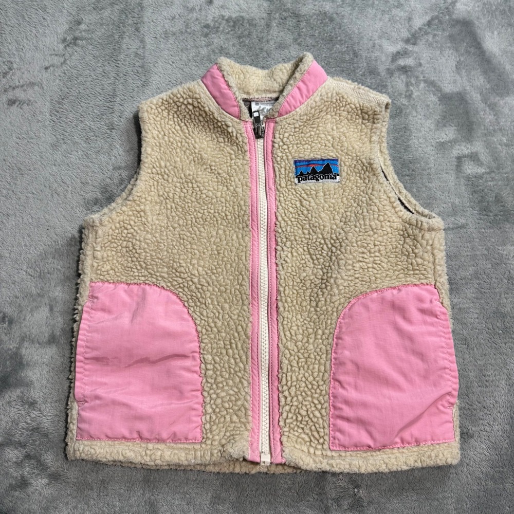 Patagonia Baby Retro-X Fleece Vest 3T Tan Pink Full Zip Recycled Sherpa